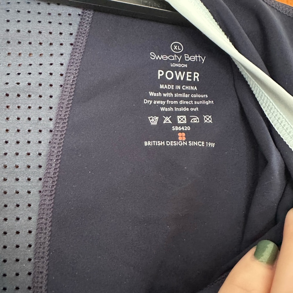 Sweaty Betty Navy Power Half Zip Crop Workout Top with Colorful Cuffs - Picture 3 of 5